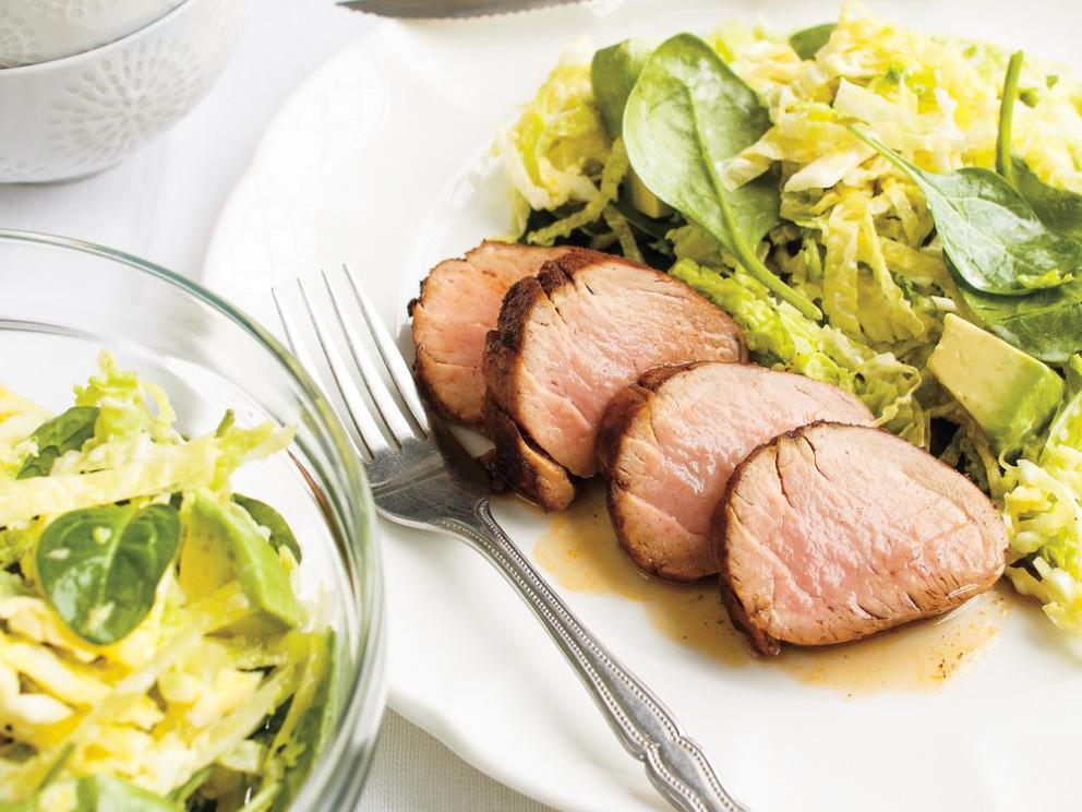Image of Spiced Pork Tenderloin with Spinach Coleslaw