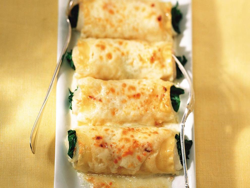 Image of Baked Sole Rolls with Spinach and Parmesan Cheese