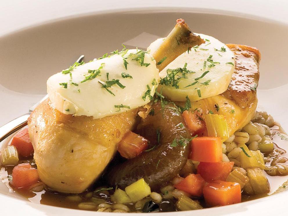 Image of Organic Chicken with Barley, Onions and Goat Cheese