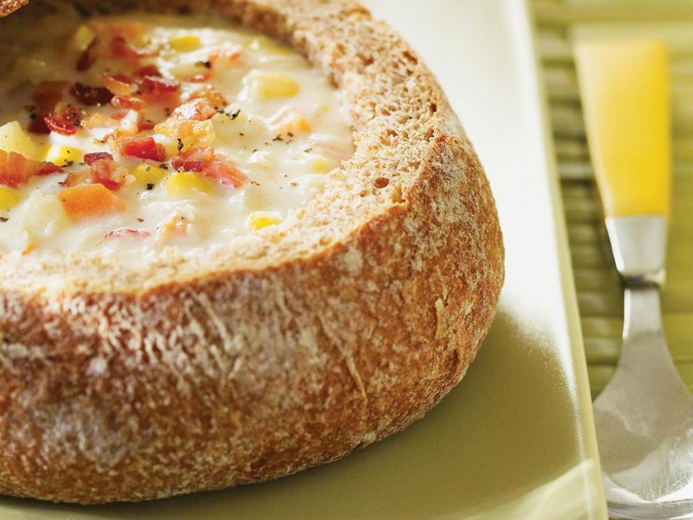 Image of Crab Chowder in a Sourdough Bread Bowl
