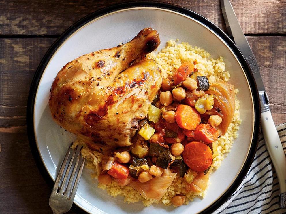 Image of Roast Chicken with Herbes Salées and Vegetable Couscous