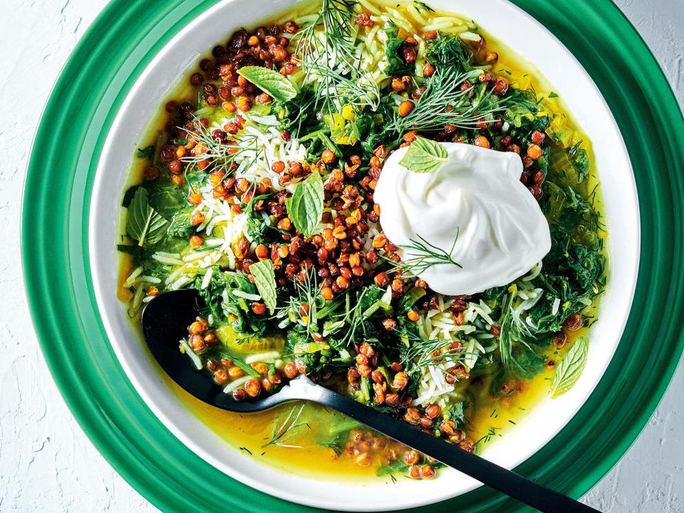 Image of Spinach and Herb Stew with Crispy Lentils