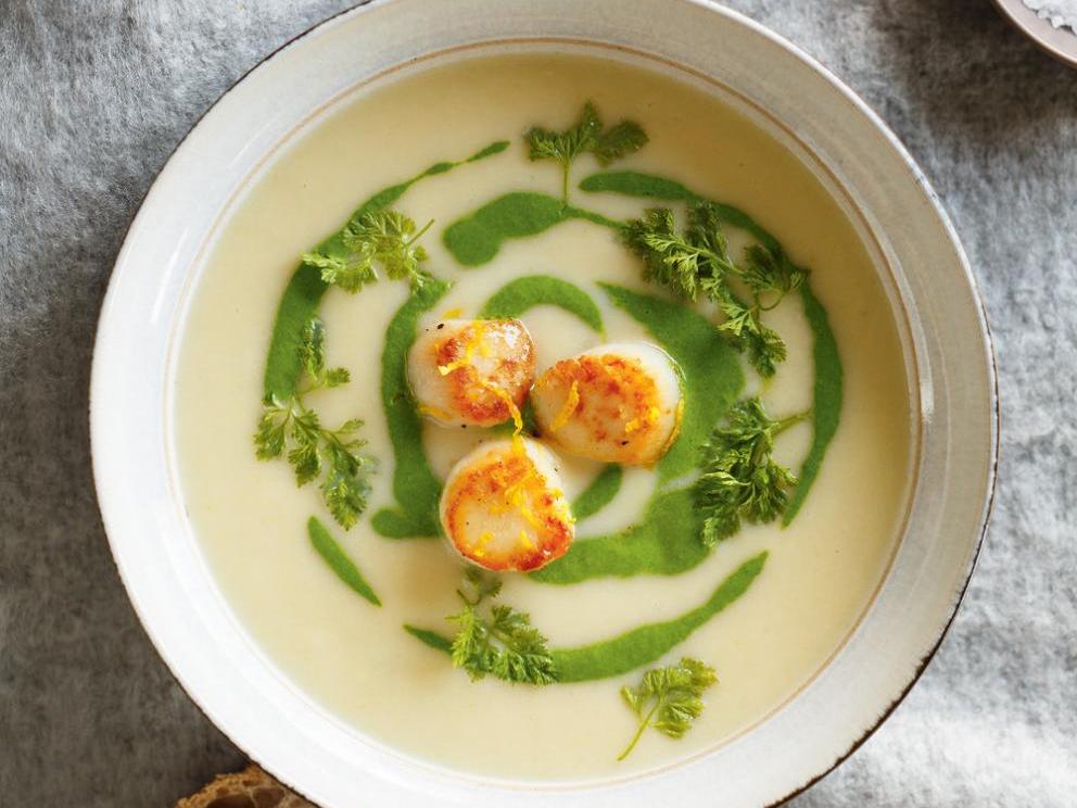 Image of Cream of Celery Soup with Seared Scallops