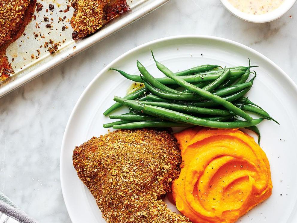 Image of Baked Almond-Crusted Chicken with Carrot Purée
